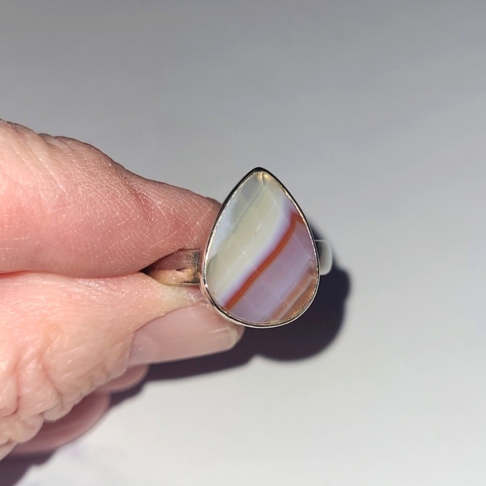 Faceted Banded Agate Vintage Ring Sterling